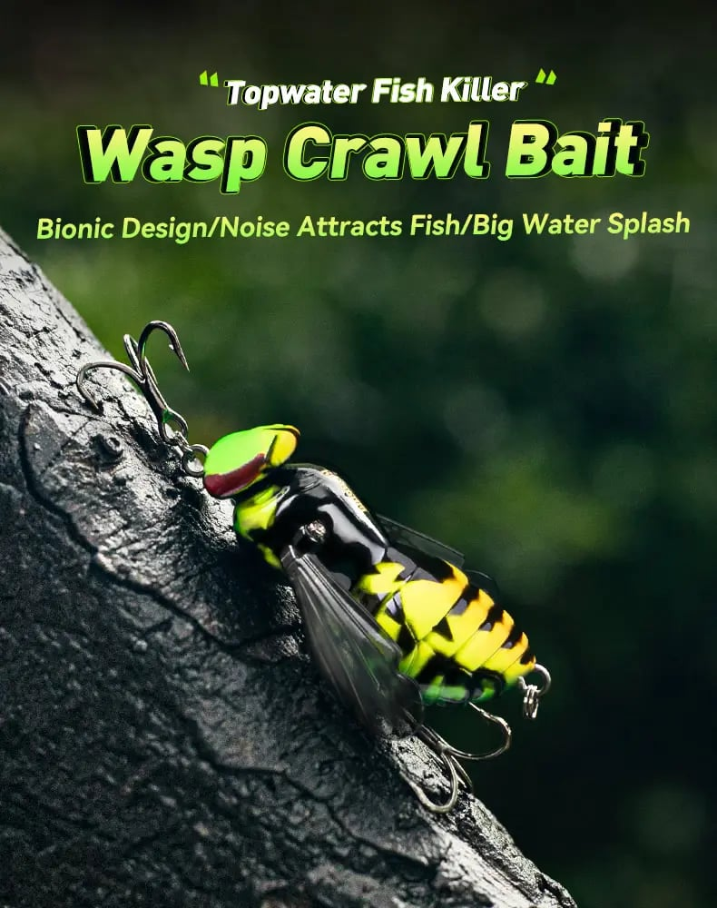 🔥Last Day 49% OFF - 🐝 Bionic Wasp Crawl Bait - Topwater Micro Fishing Lure with Acoustic Noise Steel Balls for Bass & Pike Professional Anglers