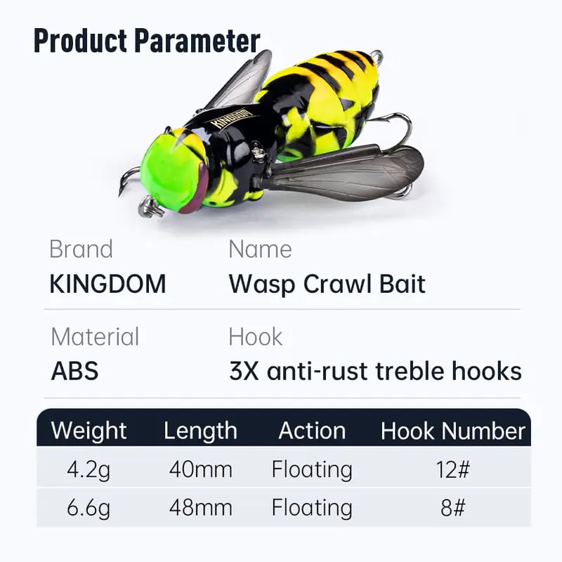 🔥Last Day 49% OFF - 🐝 Bionic Wasp Crawl Bait - Topwater Micro Fishing Lure with Acoustic Noise Steel Balls for Bass & Pike Professional Anglers